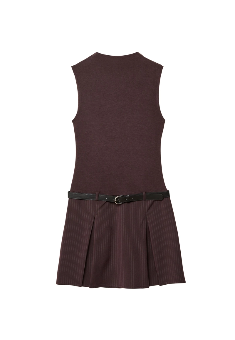 Комбинированное короткое платье в полоску с поясом