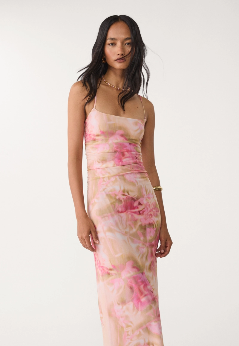 Платье миди из полупрозрачной ткани с принтом