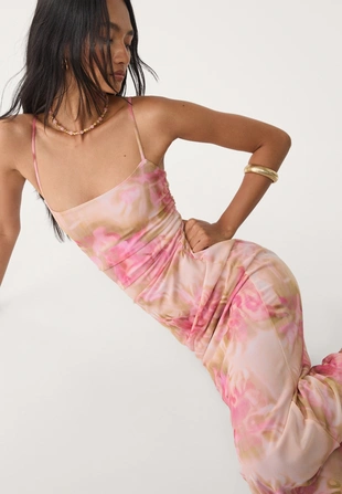 Платье миди из полупрозрачной ткани с принтом- Заказать в России