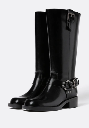 Плоские байкерские ботинки с пряжками- Заказать в России