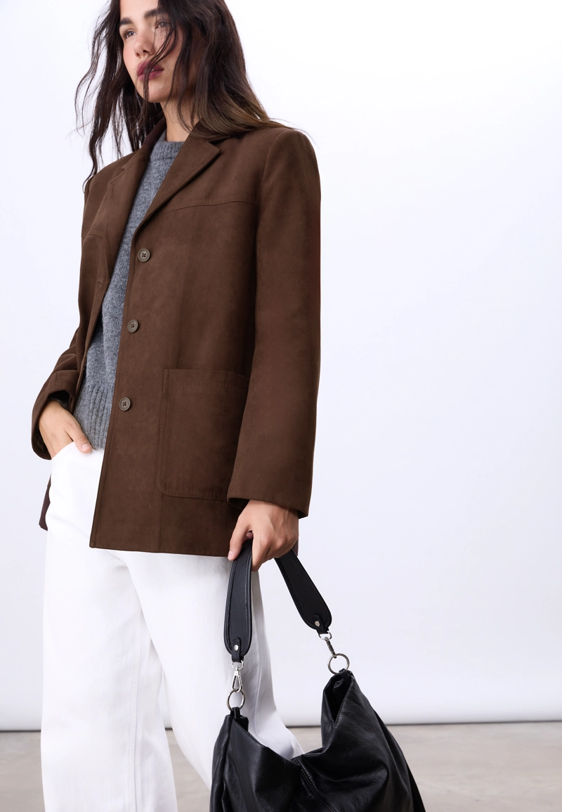 Пиджак из искусственной замши стандартной длины