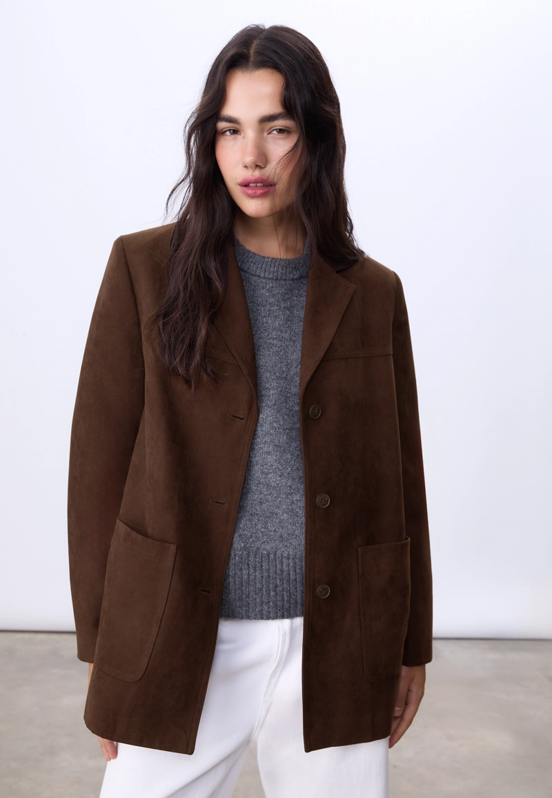 Пиджак из искусственной замши стандартной длины