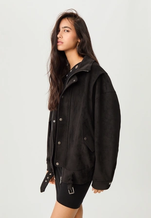 Куртка в байкерском стиле из искусственной замши- Заказать в России
