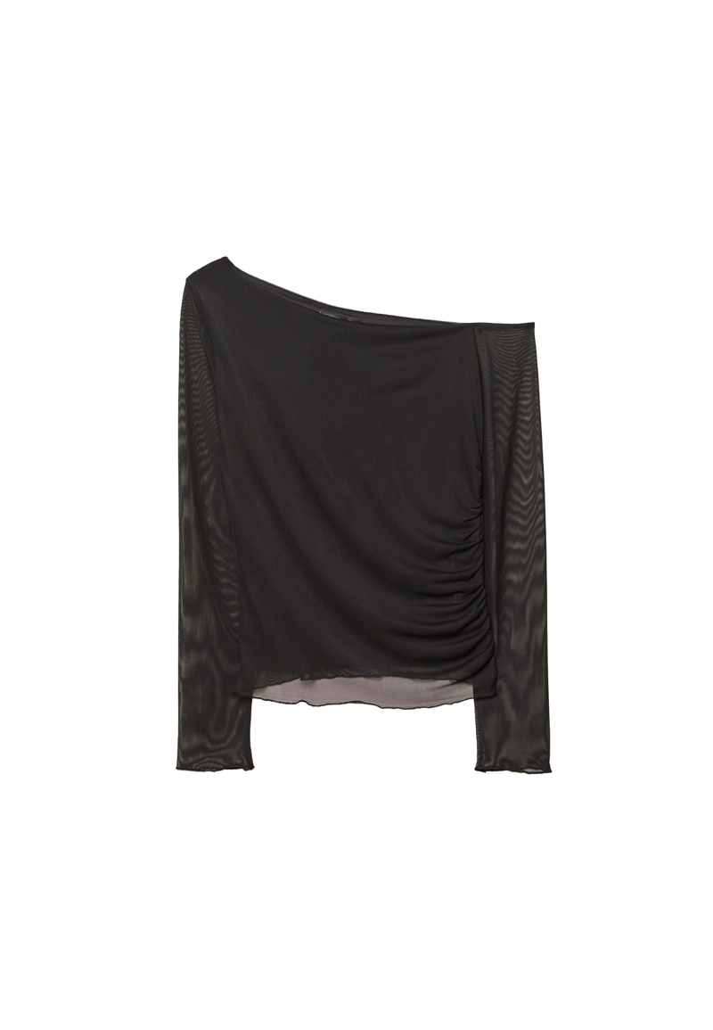 Асимметричная футболка из полупрозрачной ткани