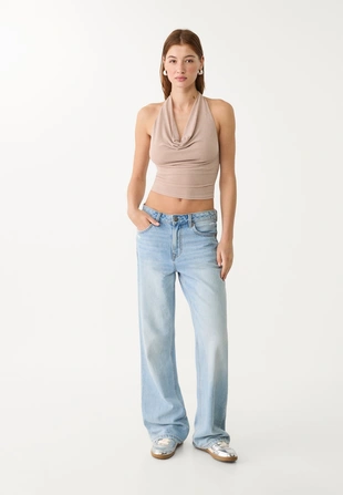 Топ с горловиной халтер и блестящей отделкой- Заказать в России