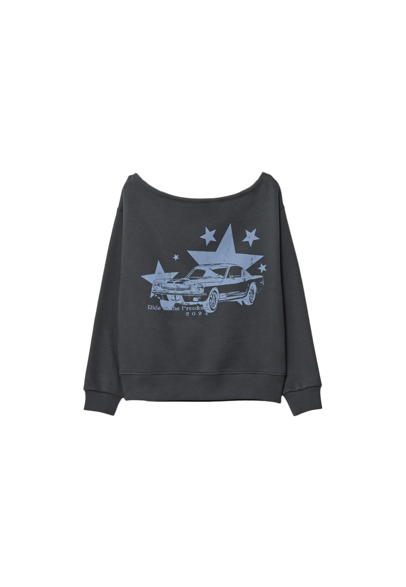 Толстовка с вырезом «лодочка» и принтом