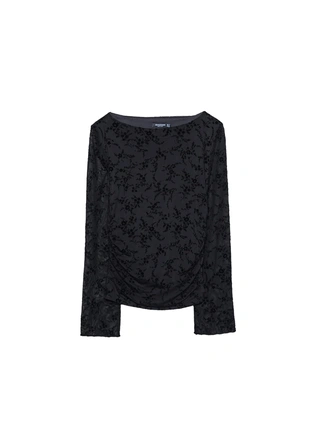 Полупрозрачная футболка со сборками и флоком- Заказать в России