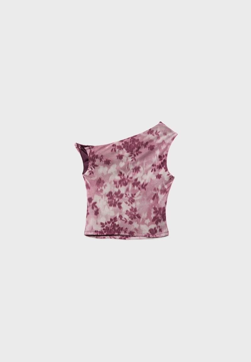 Асимметричная футболка из полупрозрачной ткани с принтом