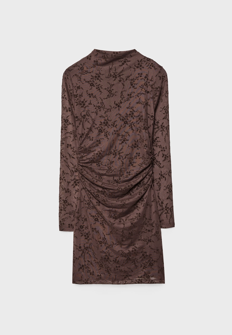 Короткое платье из полупрозрачной ткани с флокированным принтом