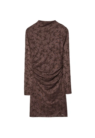 Короткое платье из полупрозрачной ткани с флокированным принтом- Заказать в России