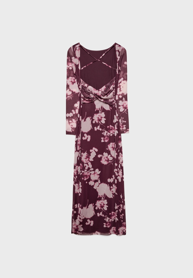 Платье миди из полупрозрачной ткани с открытой спиной