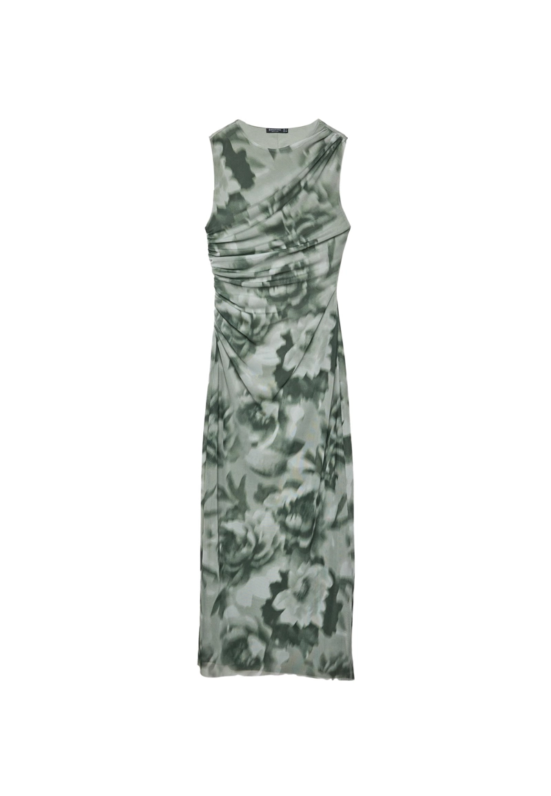 Платье миди из полупрозрачной ткани с принтом