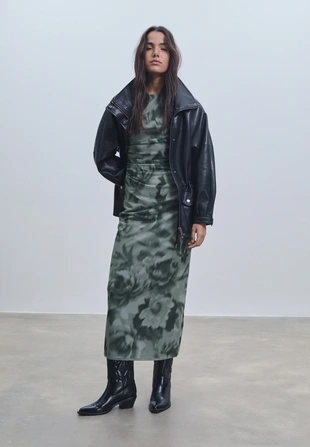 Платье миди из полупрозрачной ткани с принтом- Заказать в России