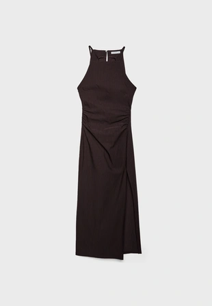 Полосатое платье миди с горловиной халтер- Заказать в России