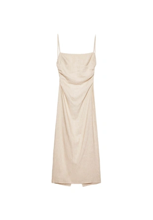 Платье миди с открытой спиной и льном- Заказать в России