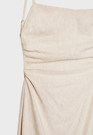 Платье миди с открытой спиной и льном- Заказать в России