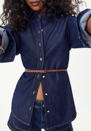 Джинсовая рубашка с поясом- Заказать в России