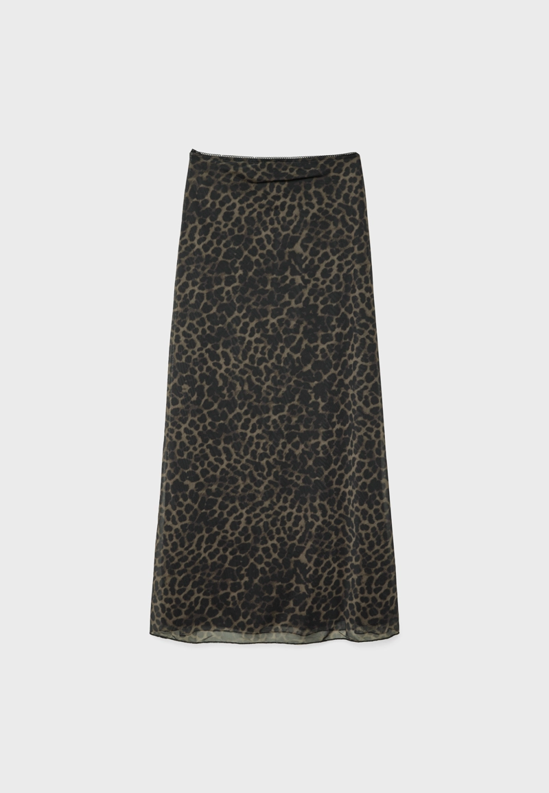 Юбка миди из полупрозрачной ткани с леопардовым принтом