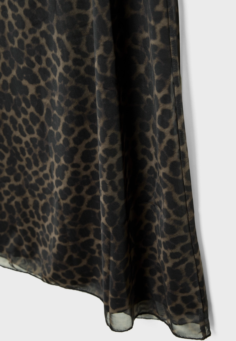 Юбка миди из полупрозрачной ткани с леопардовым принтом