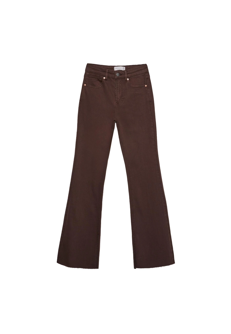 D74 Брюки клеш из эластичной ткани с разрезом