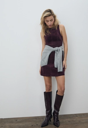 Короткое вельветовое платье без рукавов- Заказать в России