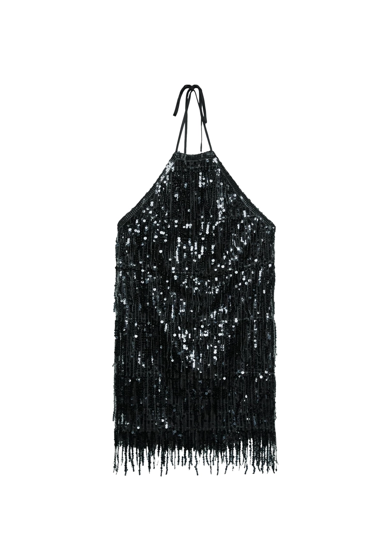 Короткое платье с горловиной халтер с пайетками