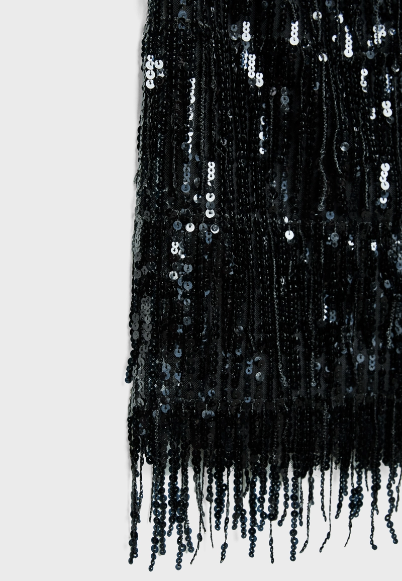 Короткое платье с горловиной халтер с пайетками