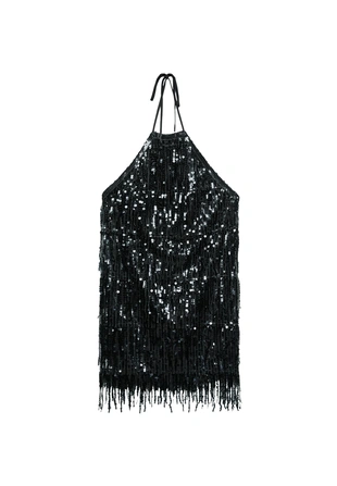 Короткое платье с горловиной халтер с пайетками- Заказать в России