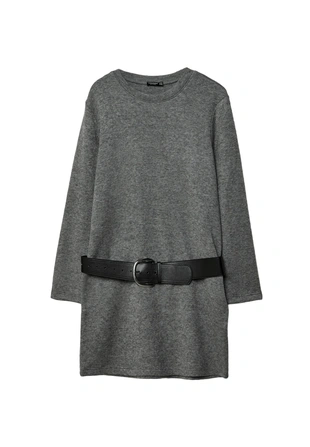 Короткое трикотажное платье с поясом- Заказать в России