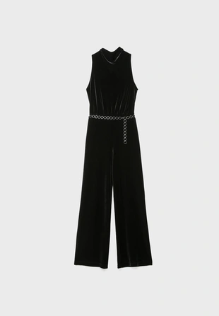 LONG VELVET JUMPSUIT WITH BELT- Заказать в России
