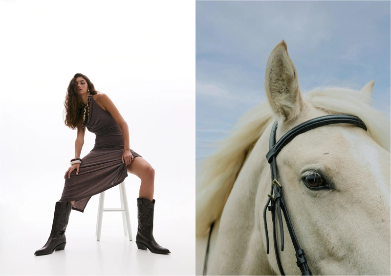 Платье миди с горловиной халтер и металлическим блеском