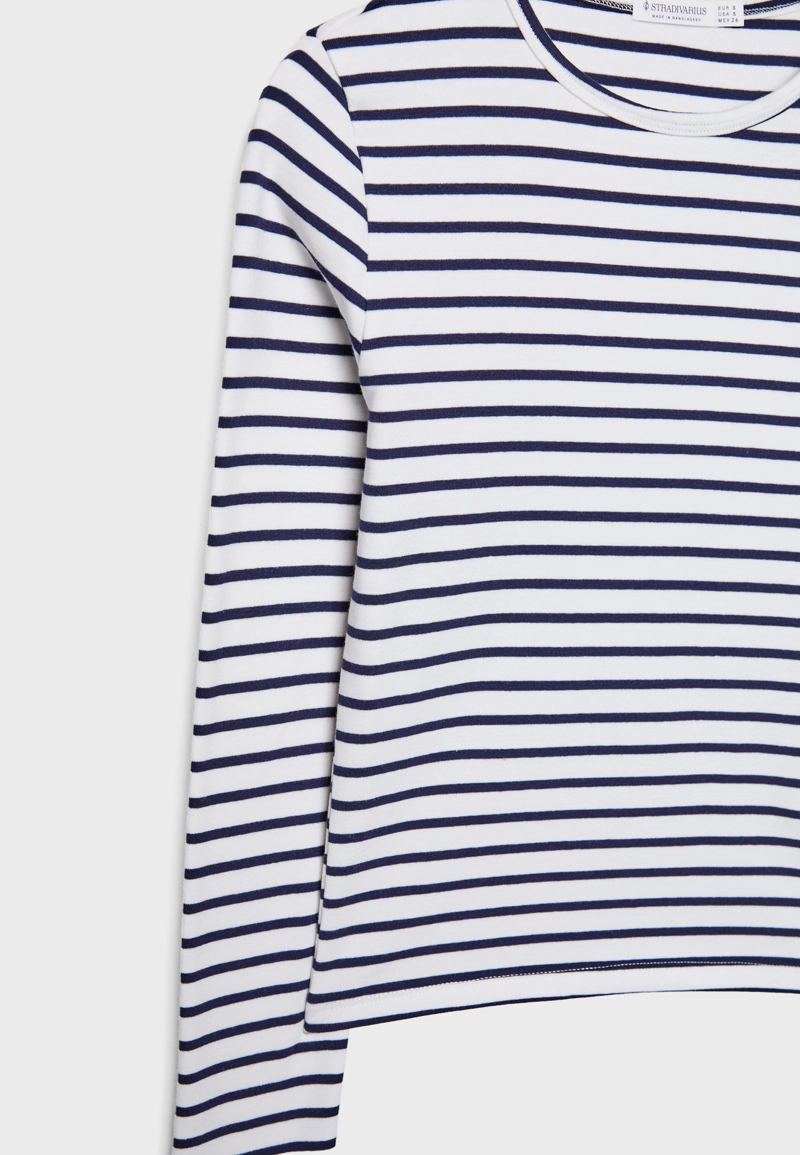 Базовая хлопковая футболка в полоску с длинными рукавами