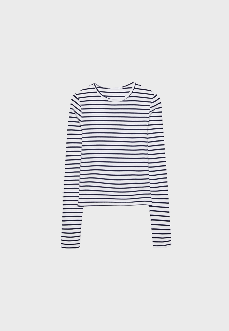 Базовая хлопковая футболка в полоску с длинными рукавами