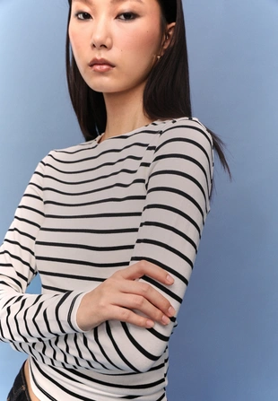 Базовая футболка в полоску с длинными рукавами- Заказать в России