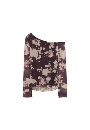 Асимметричная футболка из полупрозрачной ткани с принтом- Заказать в России