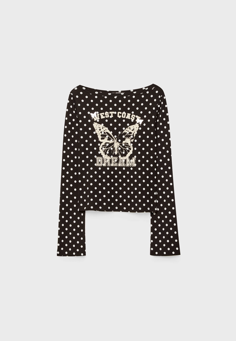 Футболка с вырезом «лодочка» в горошек