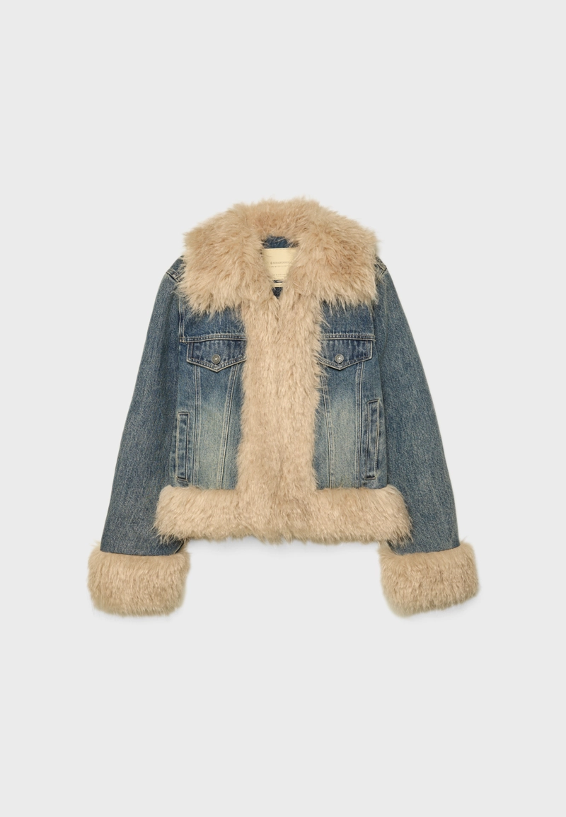 Стеганая джинсовая куртка с искусственным мехом