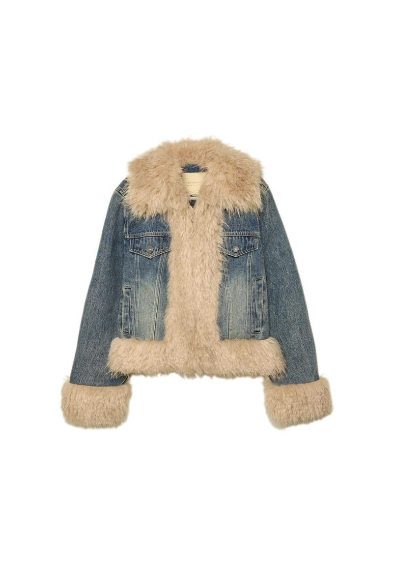Стеганая джинсовая куртка с искусственным мехом