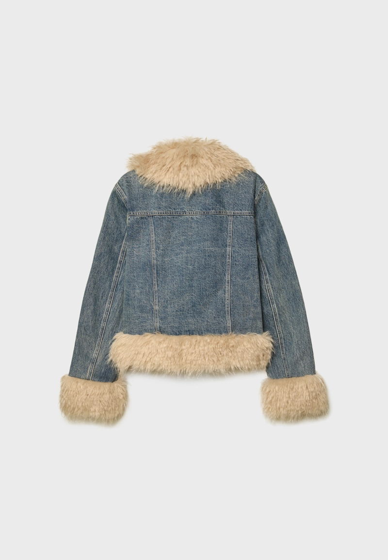 Стеганая джинсовая куртка с искусственным мехом