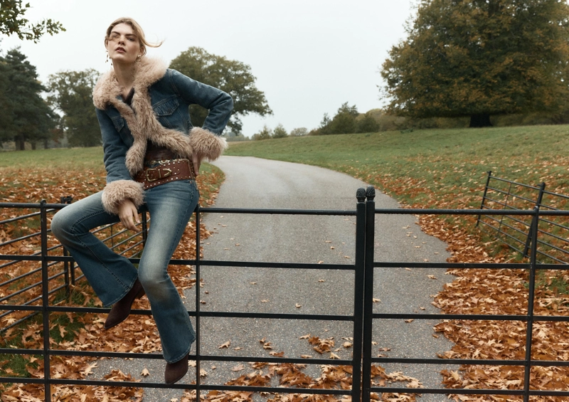 Стеганая джинсовая куртка с искусственным мехом