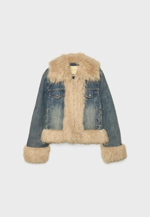 Стеганая джинсовая куртка с искусственным мехом- Заказать в России