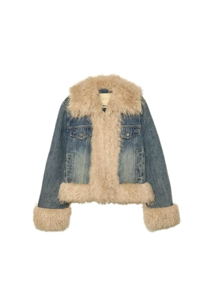 Стеганая джинсовая куртка с искусственным мехом- Заказать в России