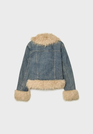 Стеганая джинсовая куртка с искусственным мехом- Заказать в России