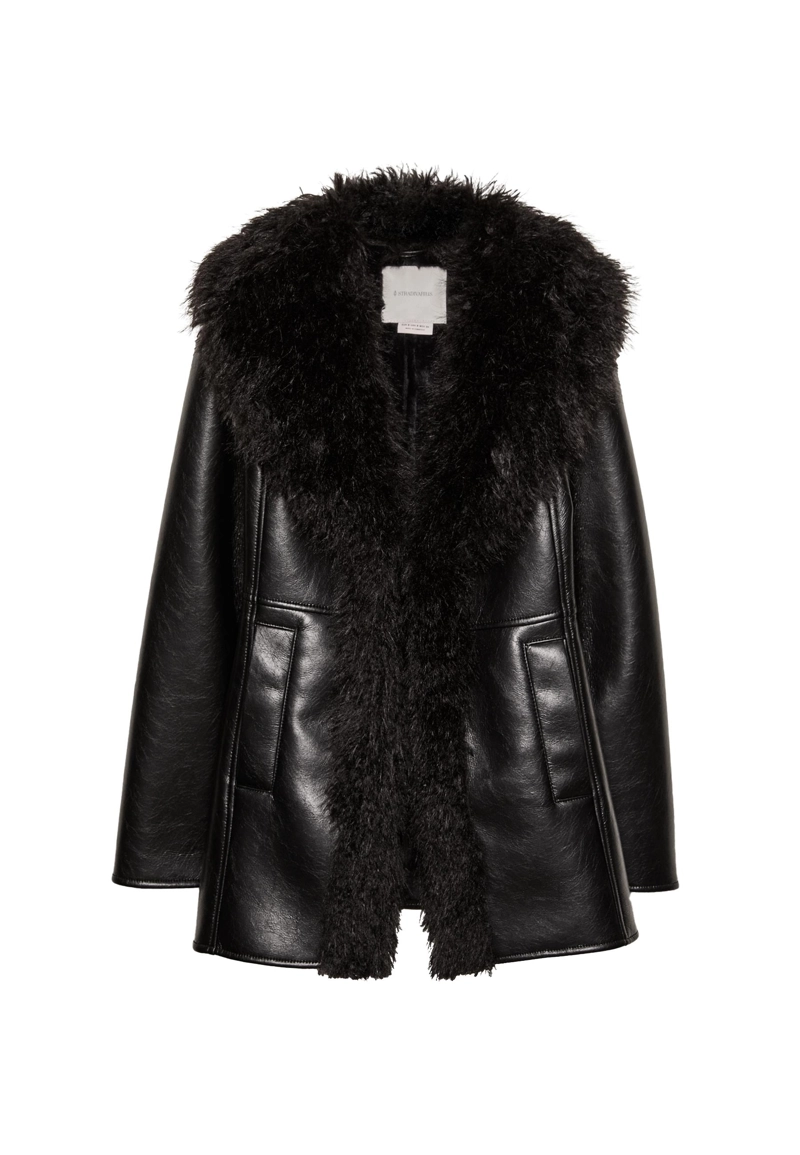 Полупальто из искусственной кожи с длинным ворсом
