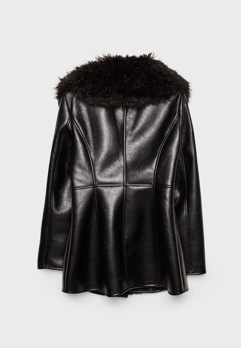 Полупальто из искусственной кожи с длинным ворсом