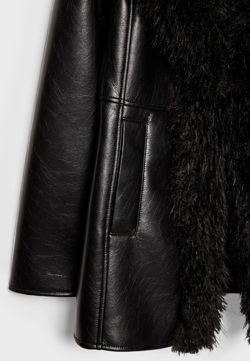 Полупальто из искусственной кожи с длинным ворсом
