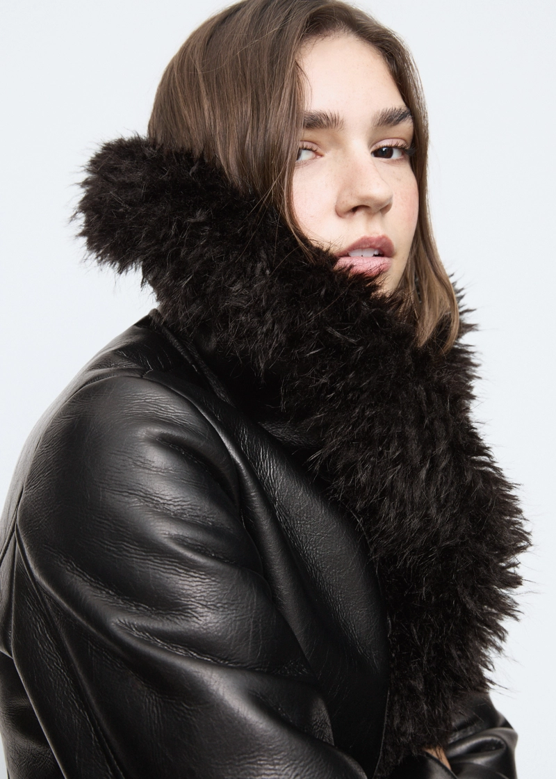 Полупальто из искусственной кожи с длинным ворсом