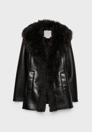 Полупальто из искусственной кожи с длинным ворсом- Заказать в России