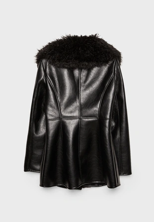 Полупальто из искусственной кожи с длинным ворсом- Заказать в России