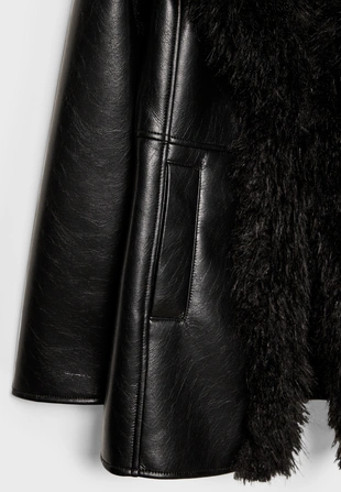 Полупальто из искусственной кожи с длинным ворсом- Заказать в России